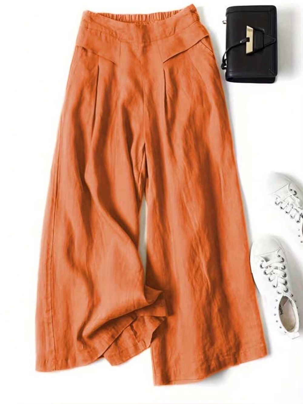 Linen Wide-Leg High-Waist Pants in Burnt Orange